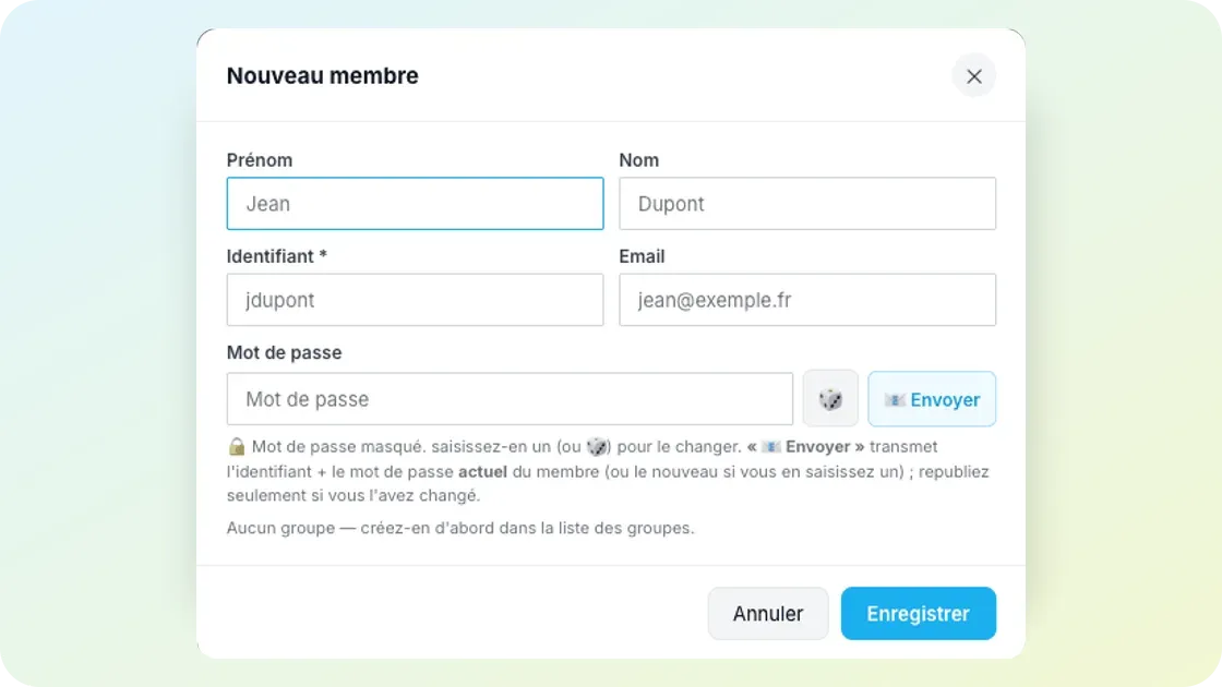 La scheda di un nuovo membro nell’editor